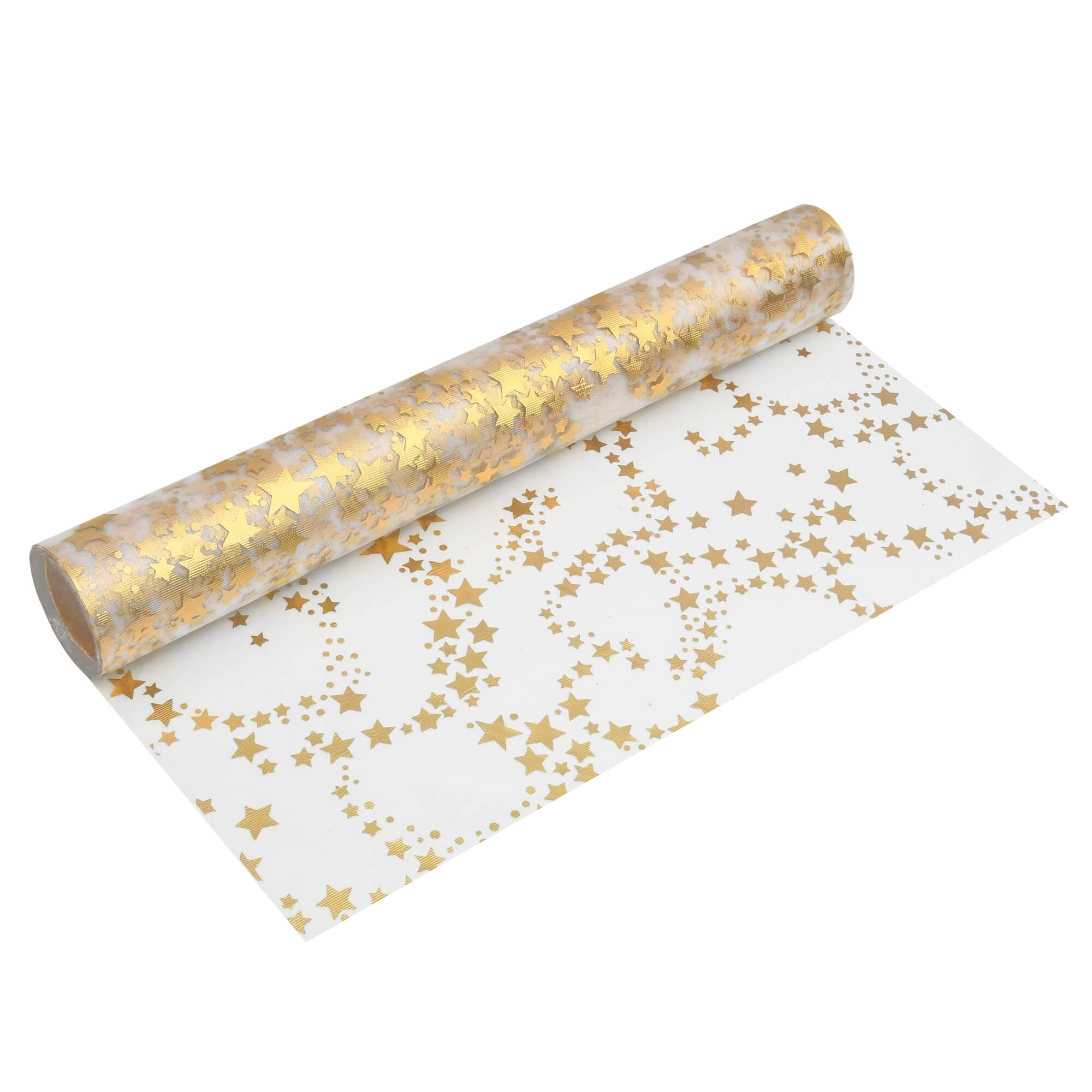 Tischläufer Organza 5 m – Glitzernde Sterne in Gold, 28 cm Breite, Weihnachtsdeko, Silvester, Elegantes Tischband für Feiern & Events